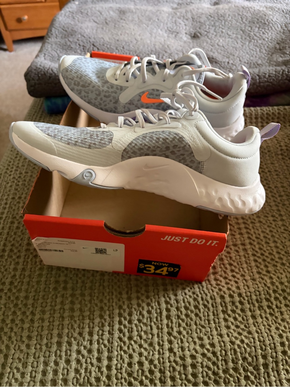 Nike White Sneakers with Orange Swoosh & Purple Trim - Picture 2 of 4
